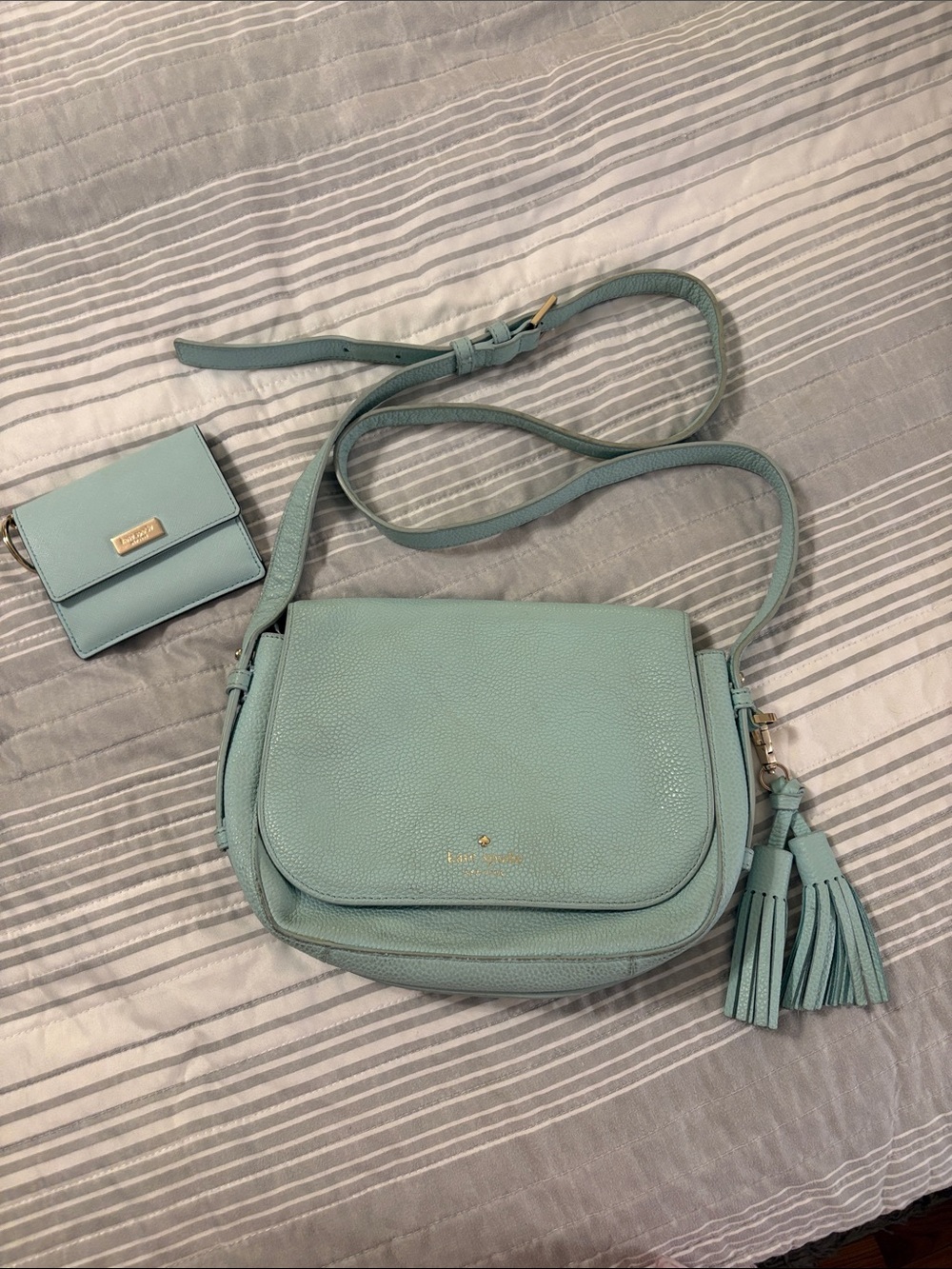 kate spade Mint Green Leather Crossbody  purse with coin purse included
